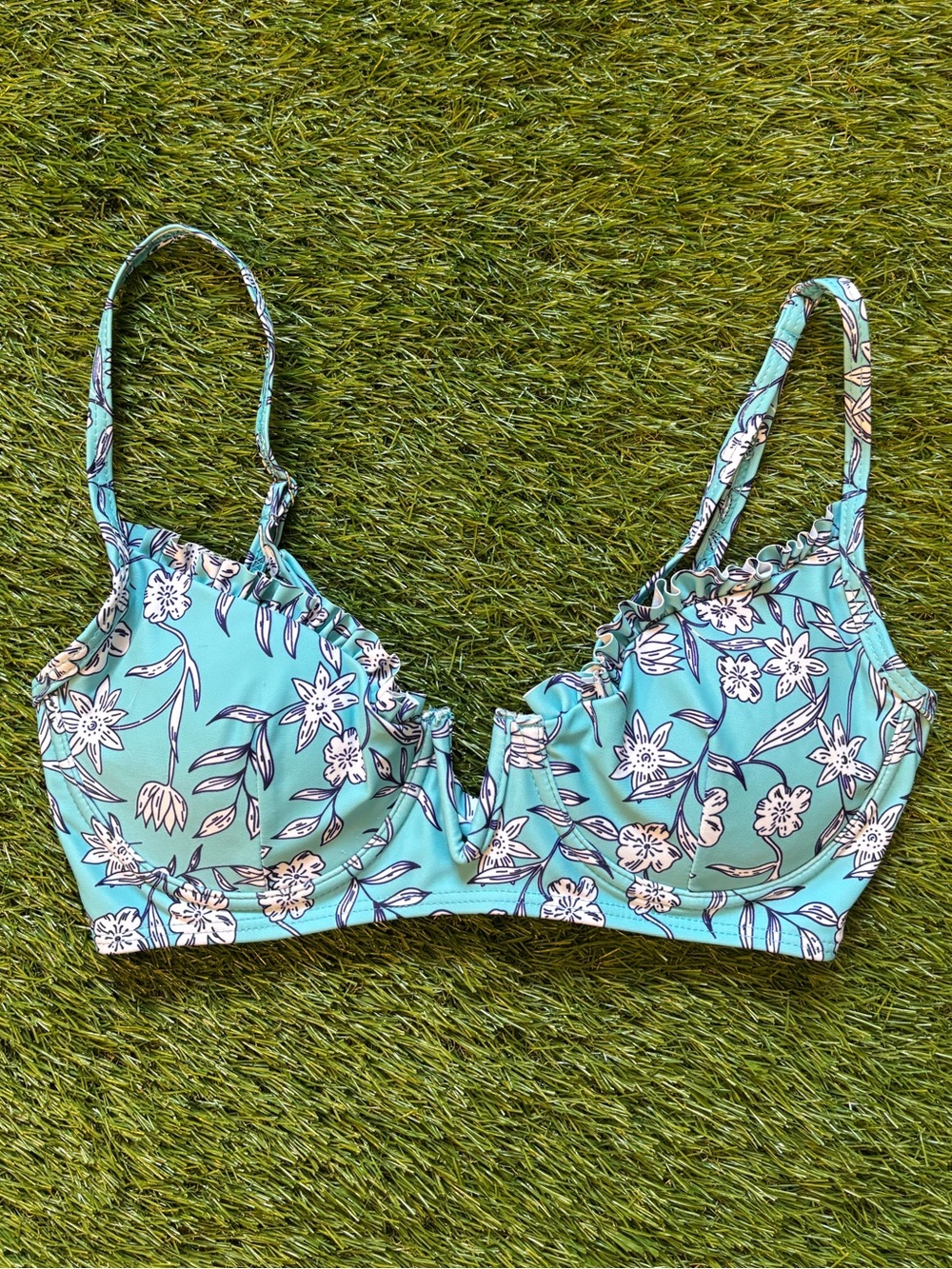 Zaful Aqua Blue Floral Underwire Bikini Top Small